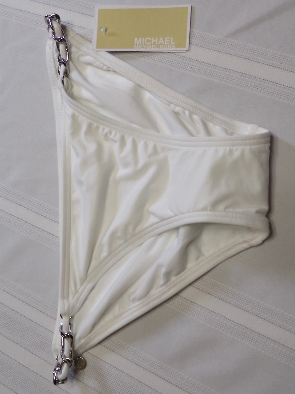 NWT MMichael Kors 100 White SideStrings/Signature Chain Bikini Bottom Szs XS,S&L